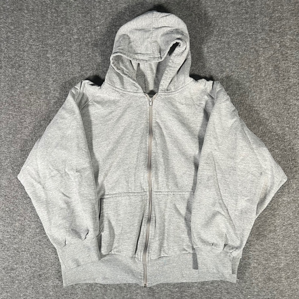 Vintage On Line Gray Thermal Lined Zip Up Hoodie XL Waffle Knit Sweatshirt